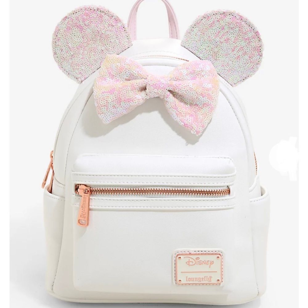 NEW Minnie Mouse Iridescent Sequin White Loungefly Mini Backpack NWT